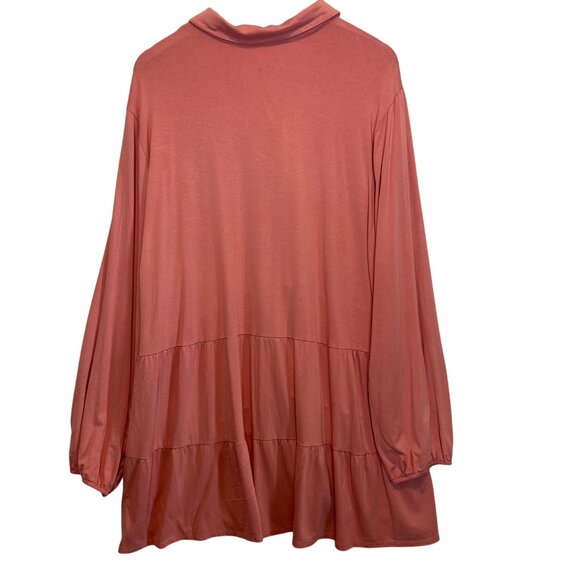 New Directions Womens Curvy Button-Down Tiered Tunic Shirt 3X Pink Long Sleeve - Picture 2 of 8